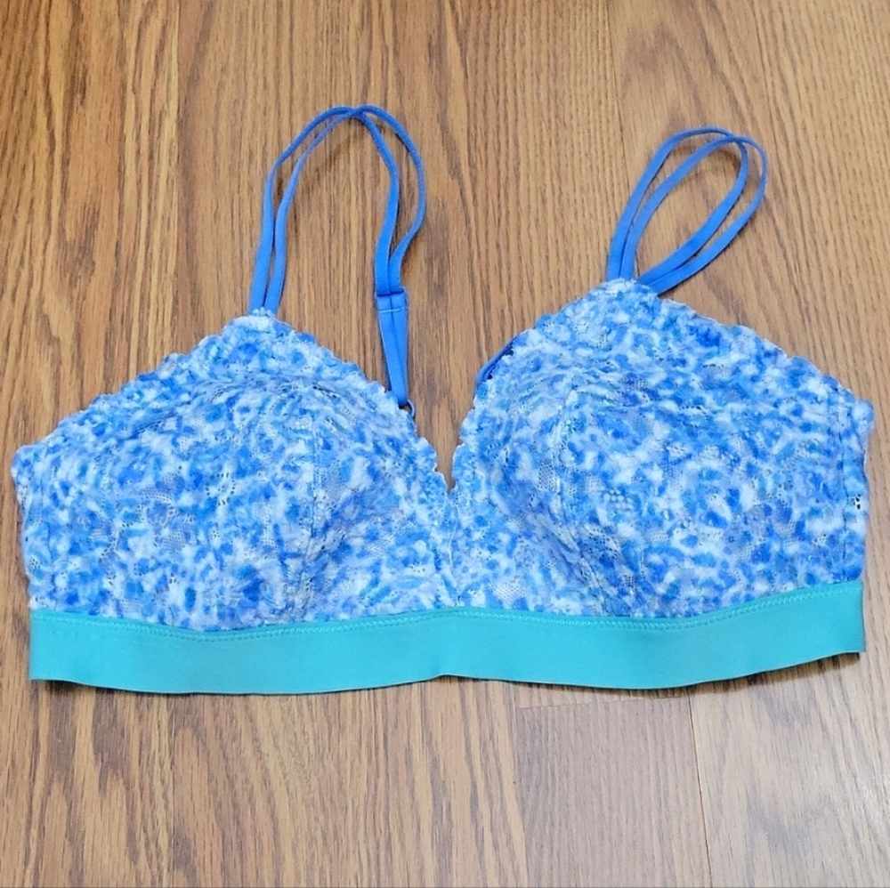 Aerie Blue Lace Floral Bra/ Large